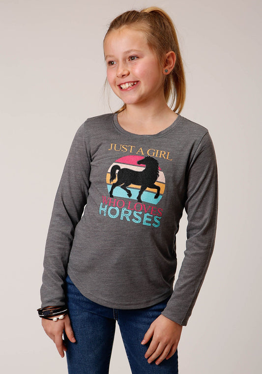 Roper Girls Dark Grey Long Sleeve T-Shirt