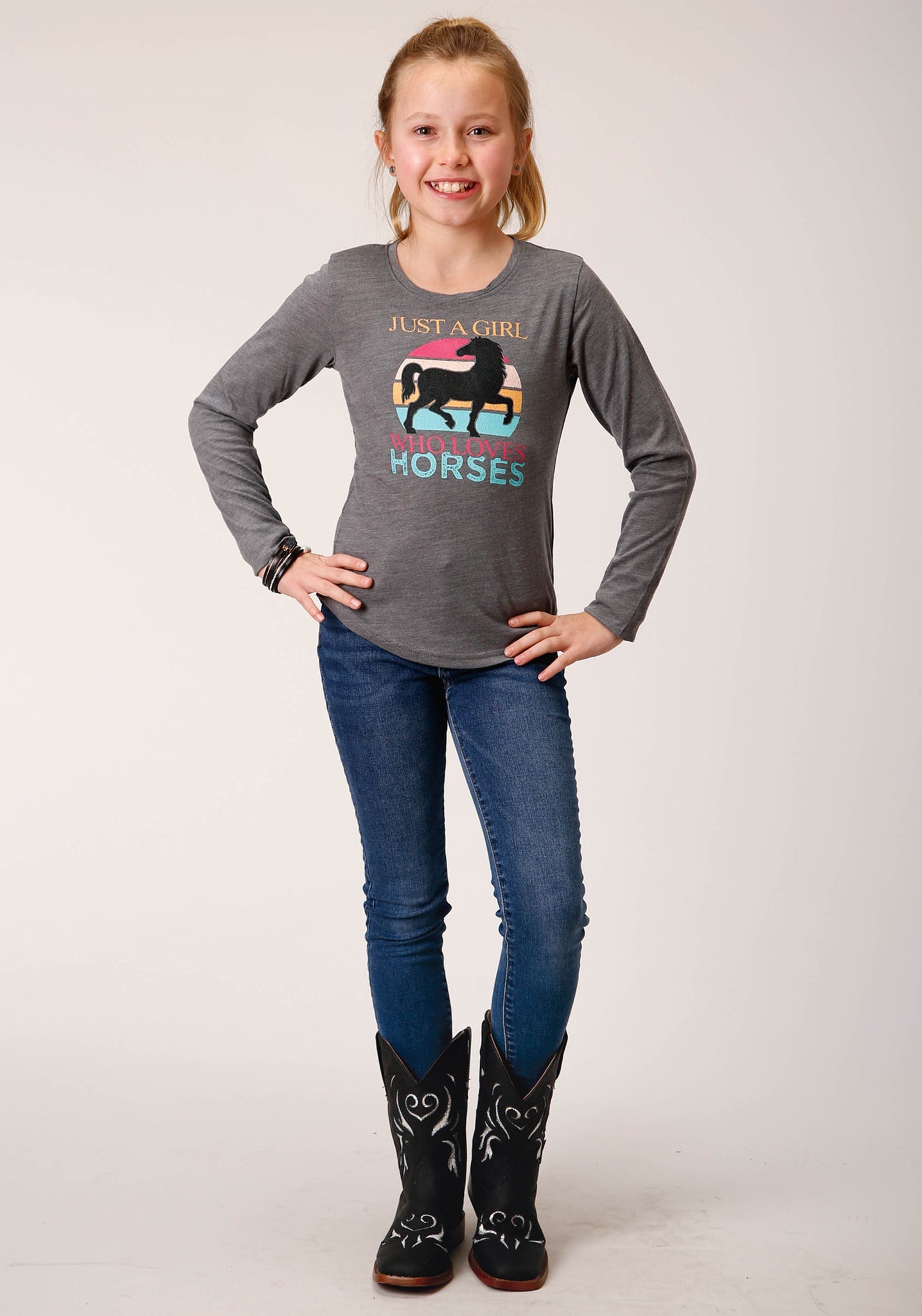 Roper Girls Dark Grey Long Sleeve T-Shirt