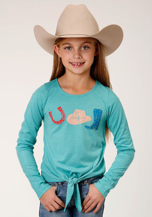 Roper Girls Turquoise Horseshoes and Boots Long Sleeve T-Shirt