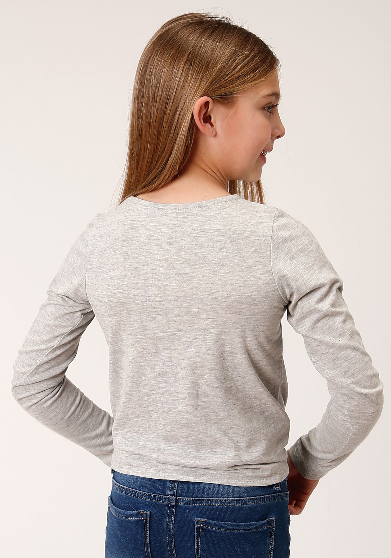 Roper Girls Grey Self Tie Long Sleeve T-Shirt