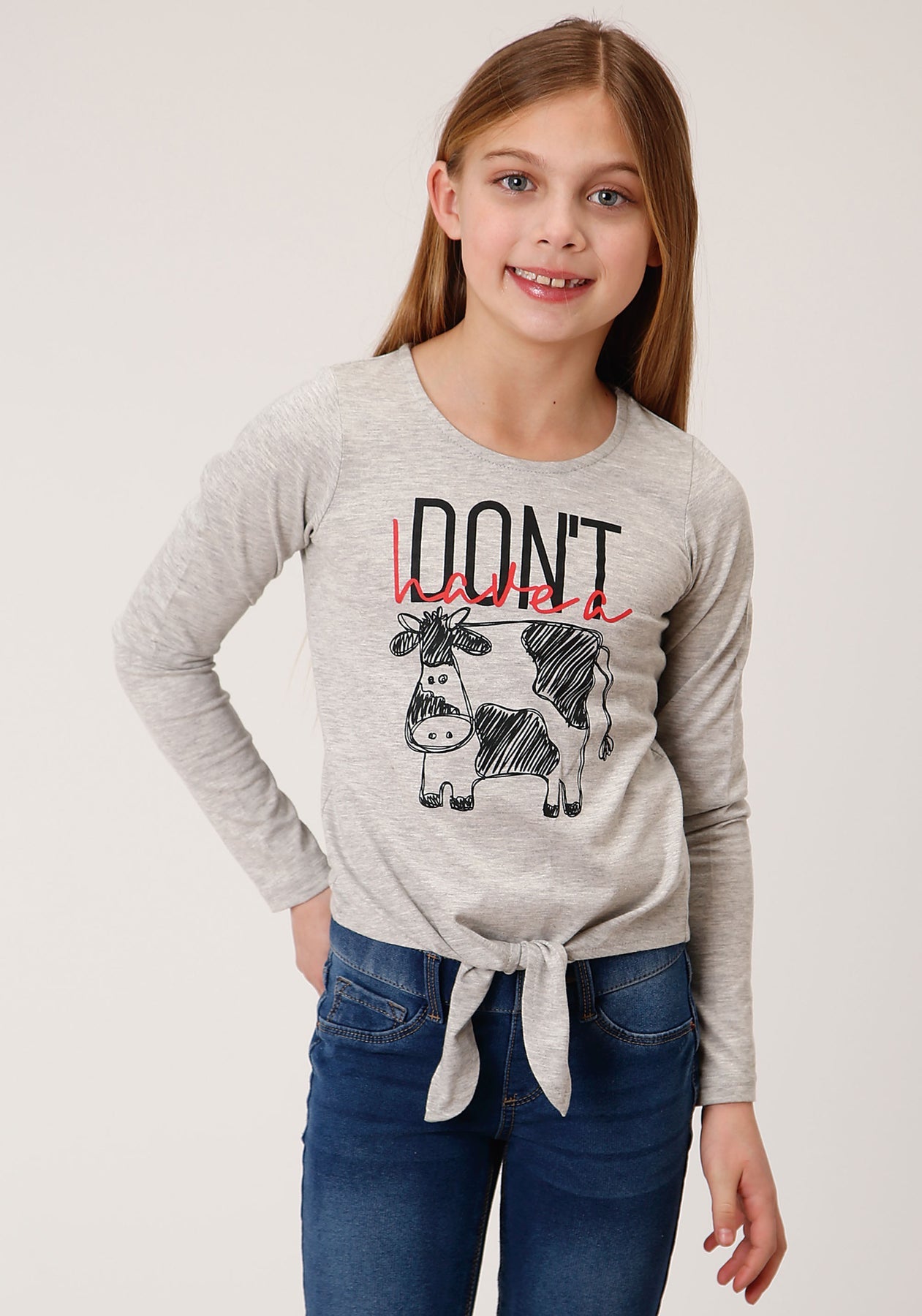 Roper Girls Grey Self Tie Long Sleeve T-Shirt