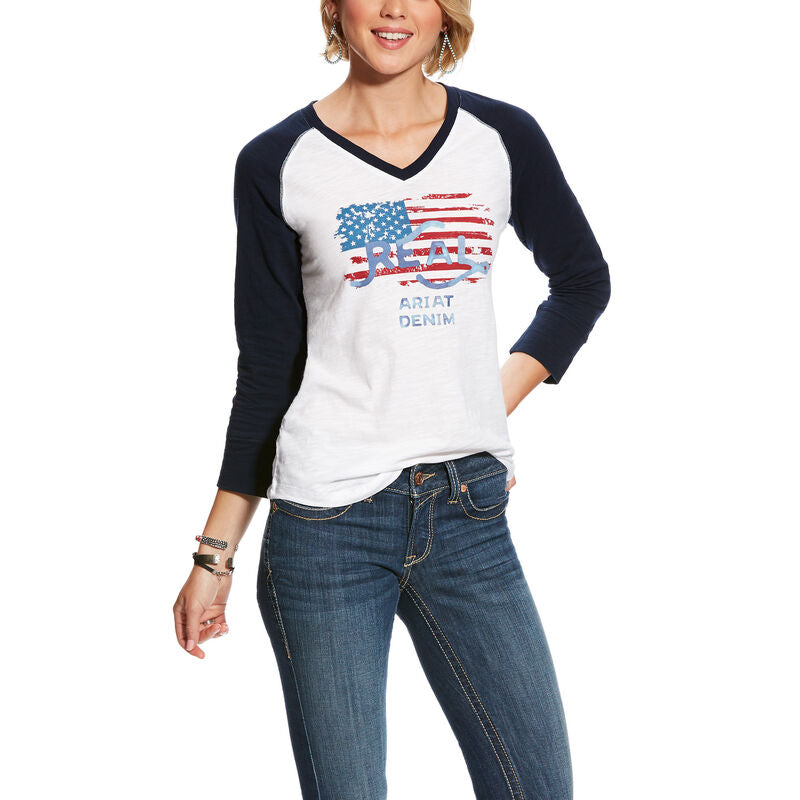 Ariat Women's Real Flag L/S Tee - White