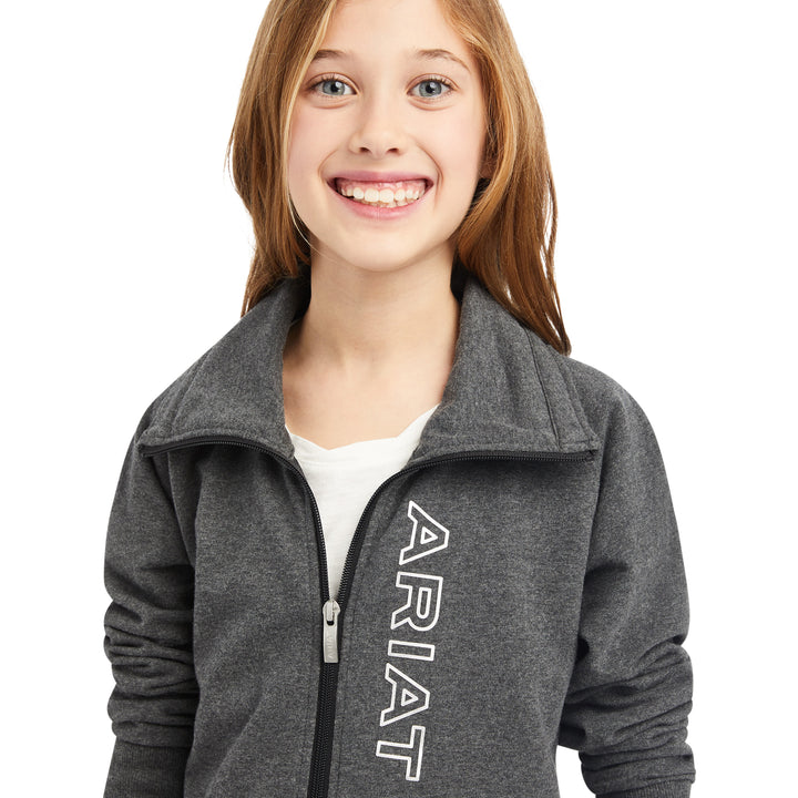 Ariat Kids Team Logo Full Zip Sweatshirt (Charcoal) - CLEARANCE