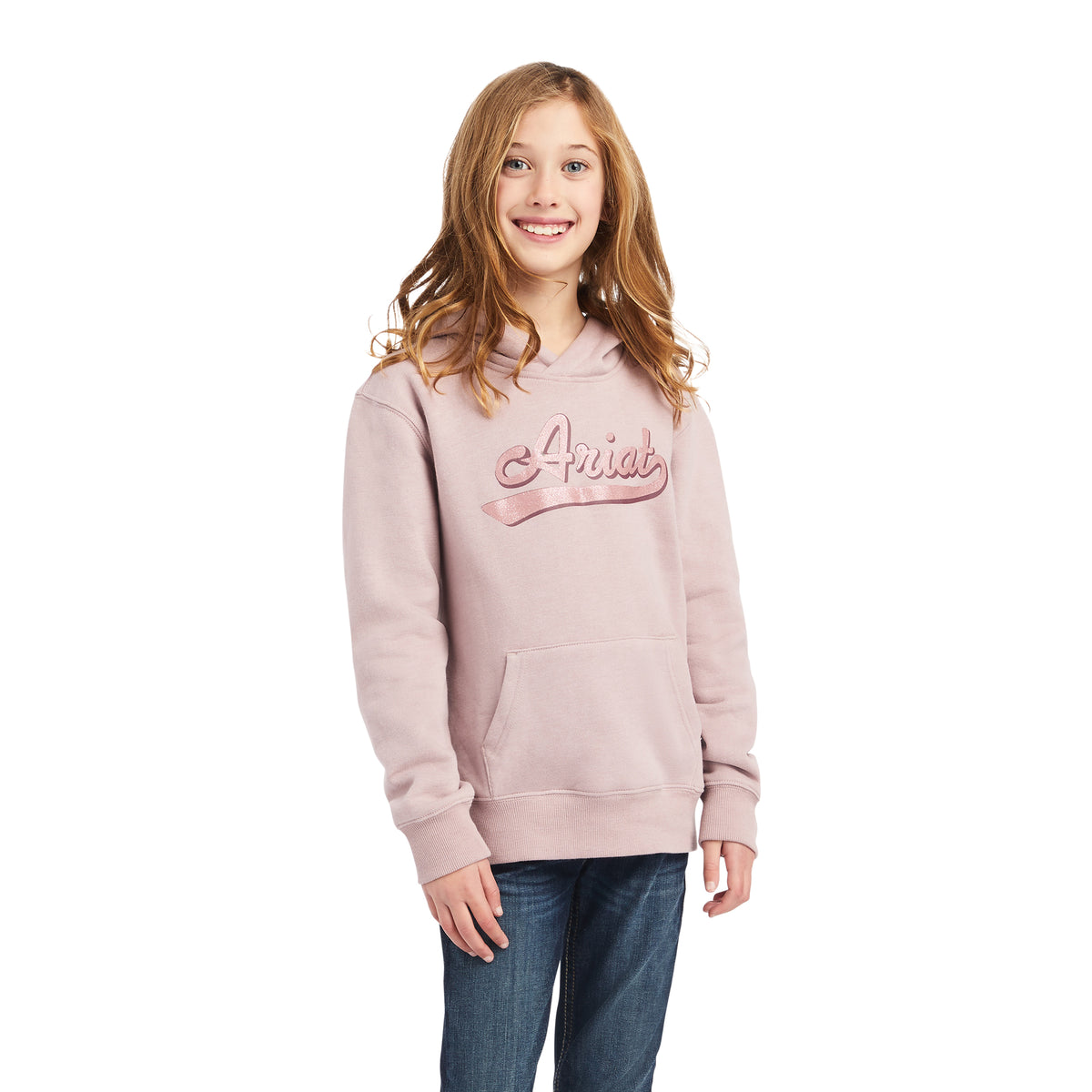 Ariat Girls REAL Glitter Logo Hoodie - Nostalgia Rose Heather