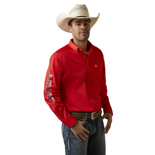 Ariat Men's Team Logo Poppy Red Twill Button Down Shirt