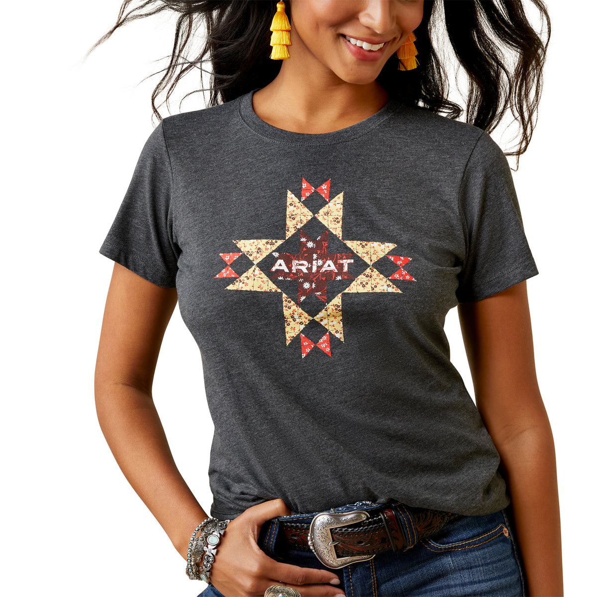 Ariat Womens Quilt Logo SS Tee - Charcoal