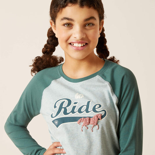 Ariat Youth Girls Let's Ride T-Shirt (Arctic/Silver Pine)