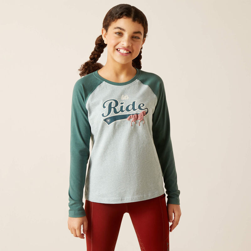 Ariat Youth Girls Let's Ride T-Shirt (Arctic/Silver Pine)