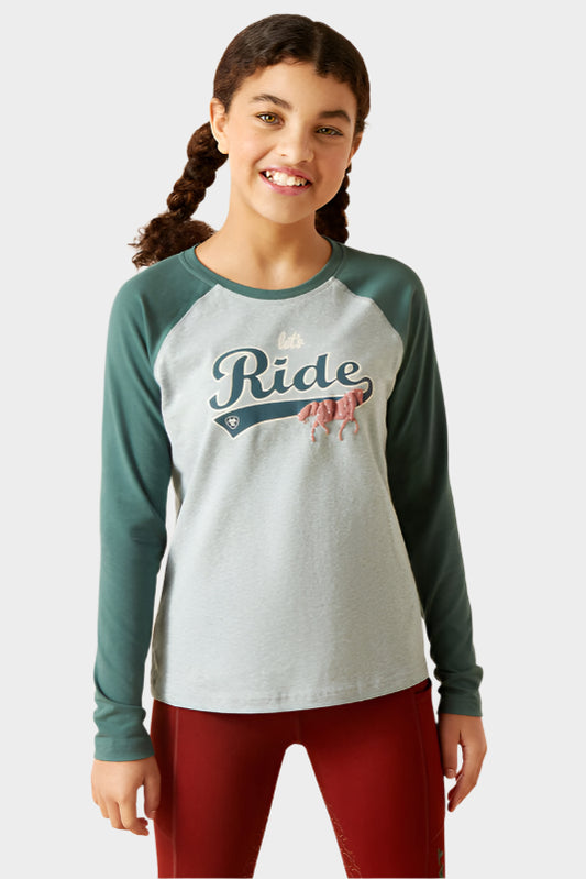 Ariat Youth Girls Let's Ride T-Shirt (Arctic/Silver Pine)