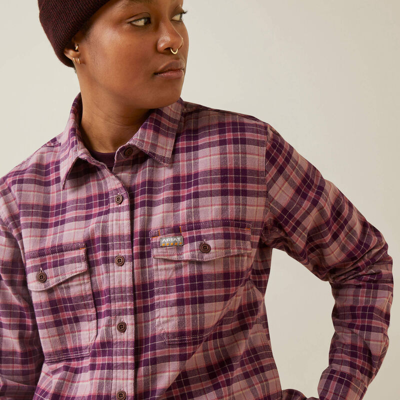 Ariat Women's Rebar Flannel DuraStretch Work Shirt (Purple Plaid)