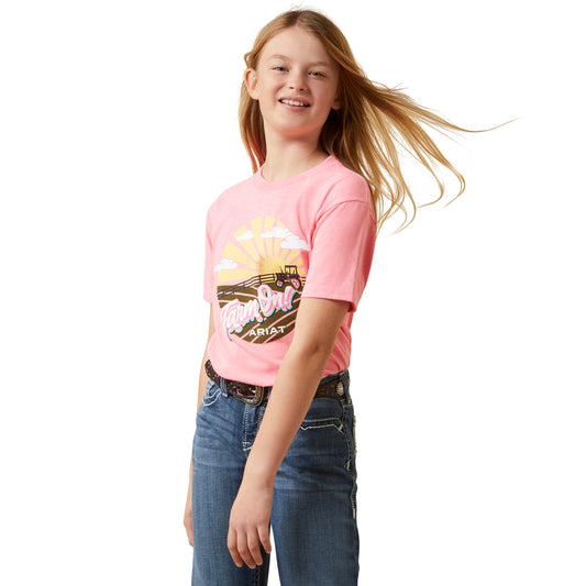 Ariat Girls Farm Easy Tee - Neon Pink Heather