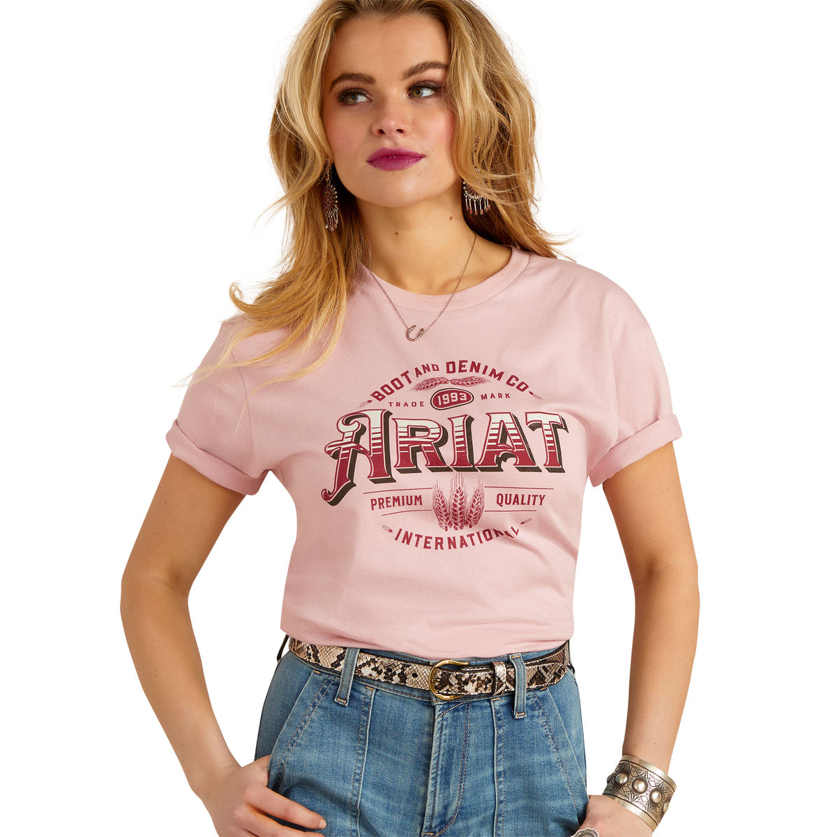 Ariat Women's Wheat S/S Tee - Dusty Rose