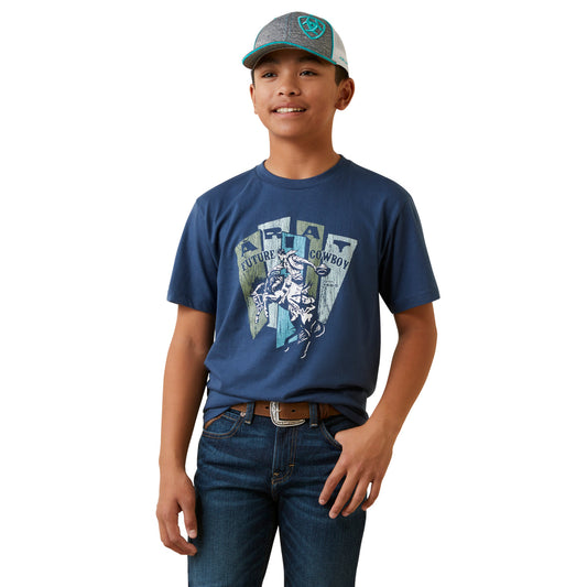 Ariat Boys Cowboy Planks Short Sleeve T-Shirt - Light Navy