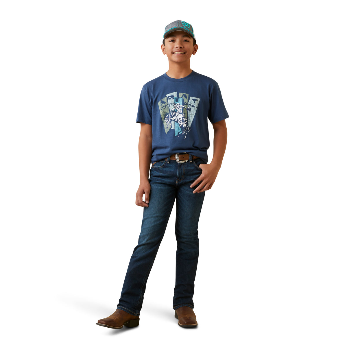 Ariat Boys Cowboy Planks Short Sleeve T-Shirt - Light Navy