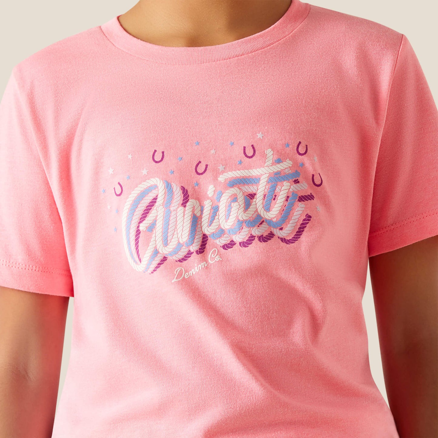 Ariat Girls Rainbow Script S/S T-Shirt (Neon Pink Heather)