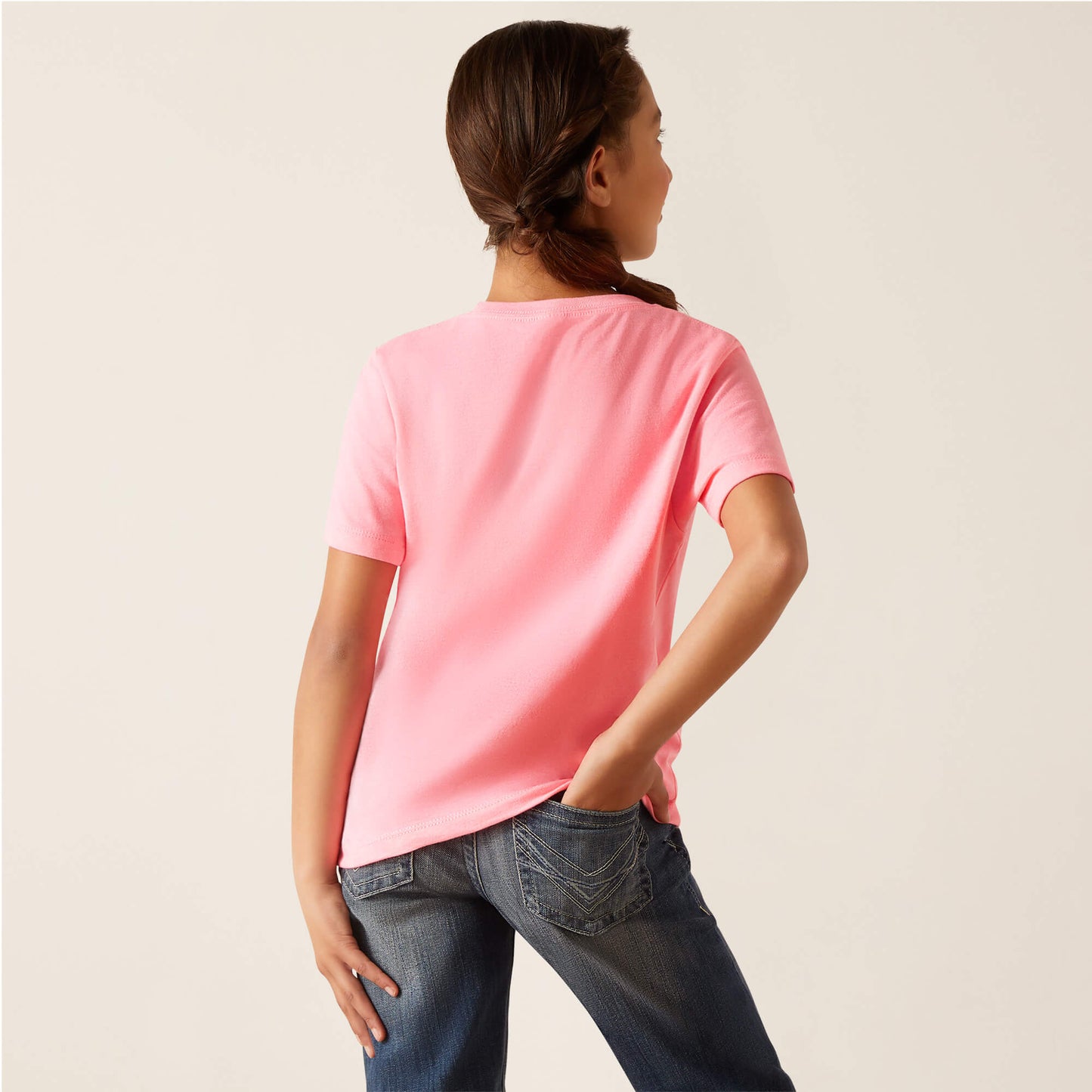 Ariat Girls Rainbow Script S/S T-Shirt (Neon Pink Heather)