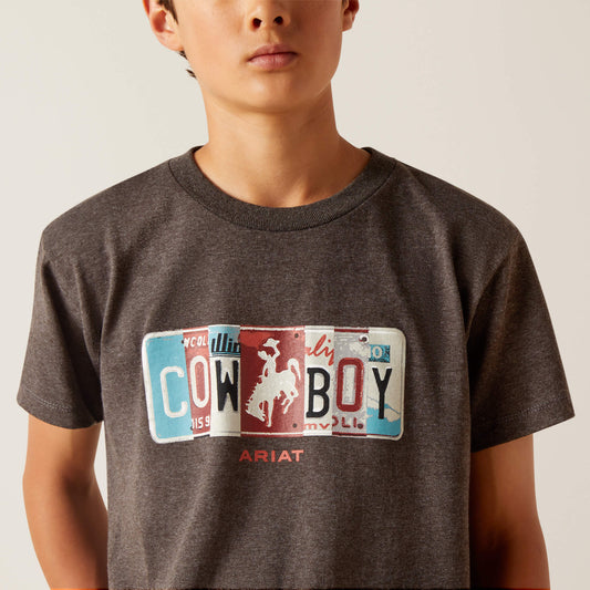 Ariat Boys License Plate Cowboy S/S T-Shirt (Charcoal Heather)