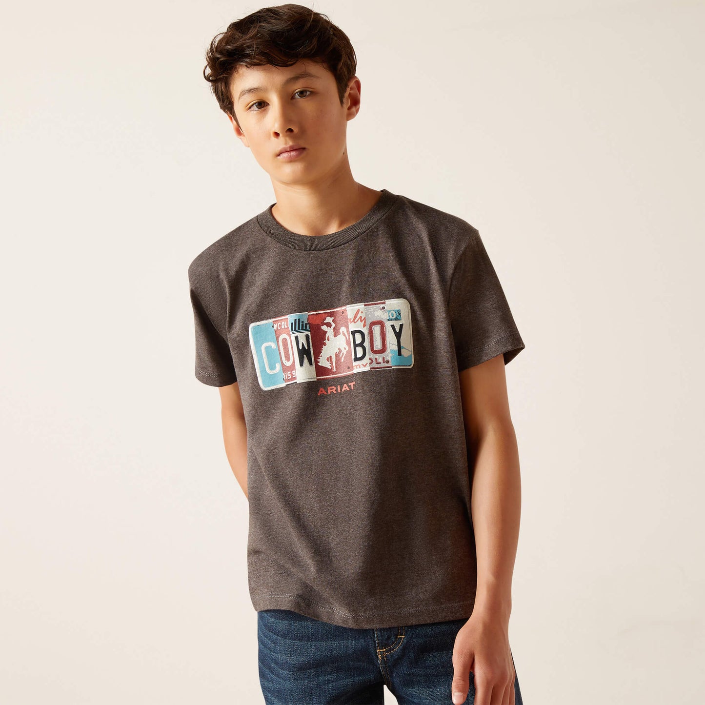 Ariat Boys License Plate Cowboy S/S T-Shirt (Charcoal Heather)