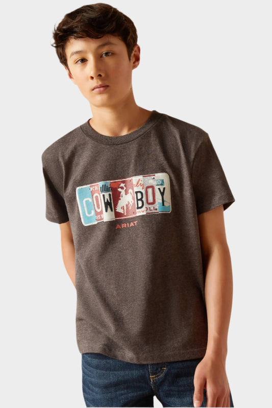 Ariat Boys License Plate Cowboy S/S T-Shirt (Charcoal Heather)