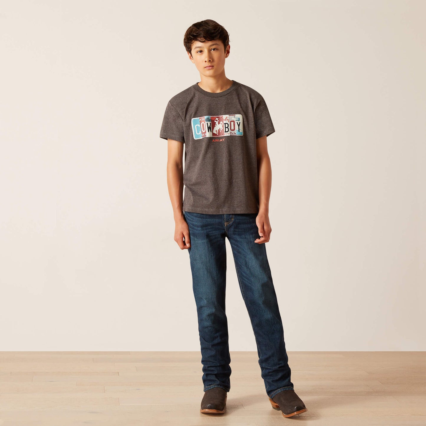 Ariat Boys License Plate Cowboy S/S T-Shirt (Charcoal Heather)