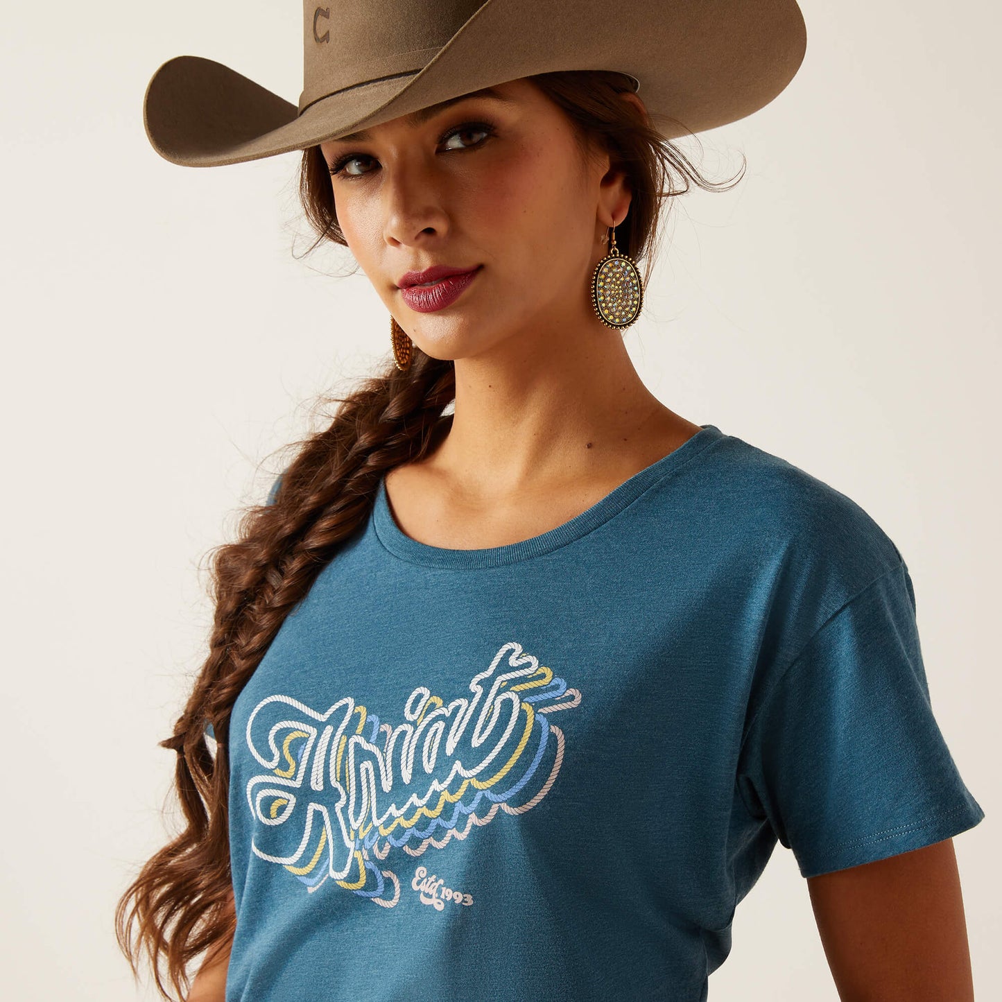 Ariat Women's Rainbow Script S/S T-Shirt (Steel Blue)