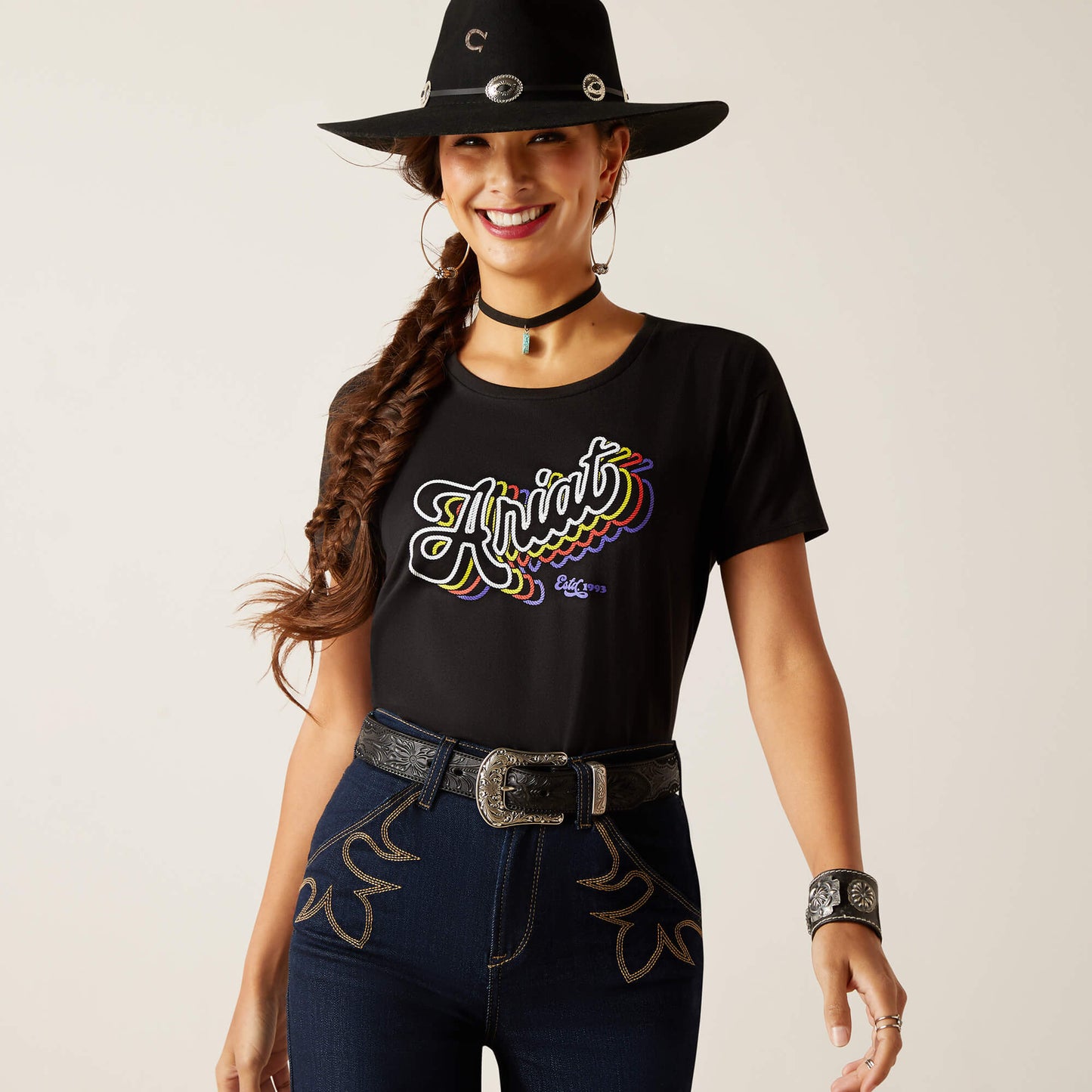 Ariat Women's Rainbow Script S/S T-Shirt (Black)