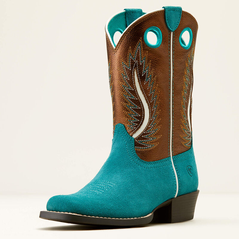 Ariat Kids Futurity Fort Worth Western Boot (Teal Suede / Gilded Mocha)