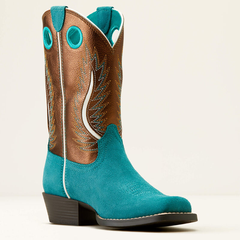 Ariat Kids Futurity Fort Worth Western Boot (Teal Suede / Gilded Mocha)