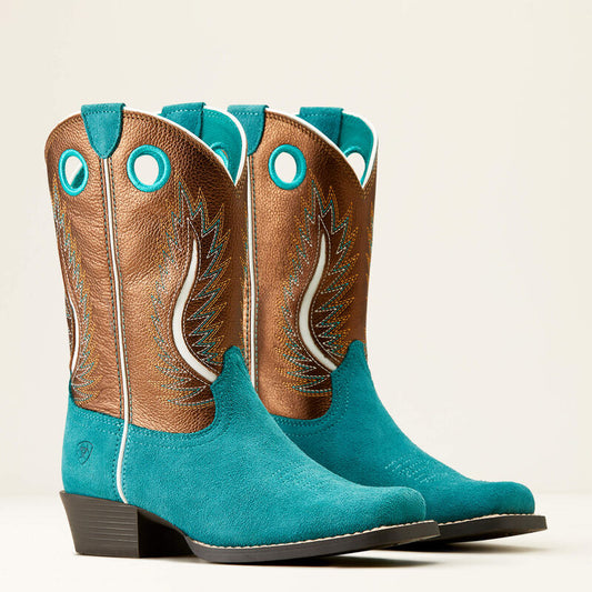 Ariat Kids Futurity Fort Worth Western Boot (Teal Suede / Gilded Mocha)