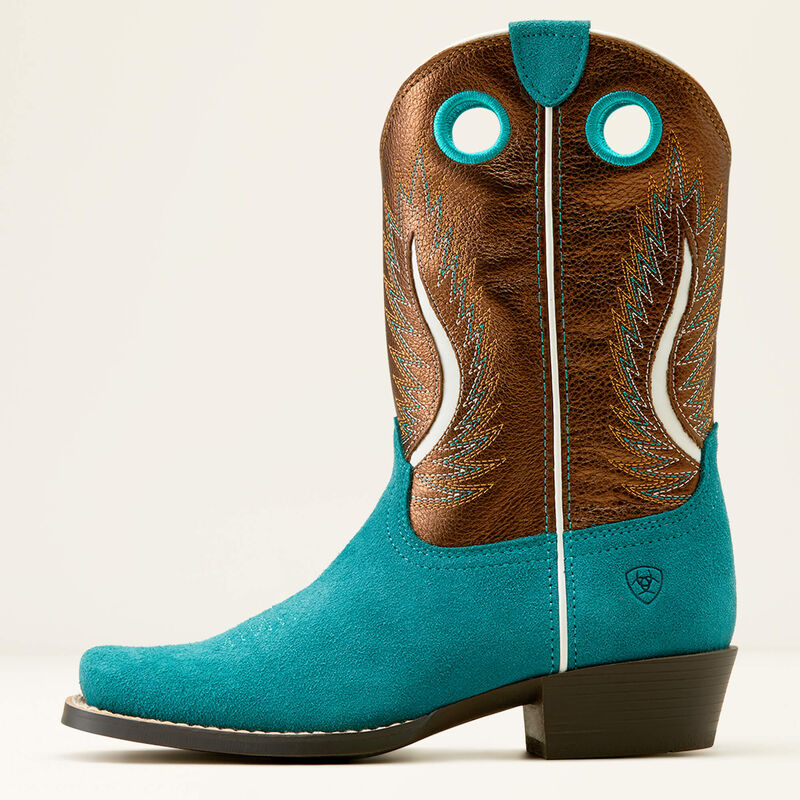 Ariat Kids Futurity Fort Worth Western Boot (Teal Suede / Gilded Mocha)