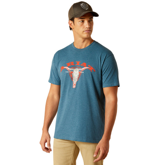 Ariat Men's Abilene Skull S/S T-Shirt (Steel Blue Heather)