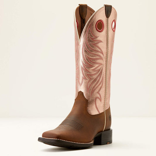 ARIAT WOMEN'S ROUND UP RYDER DISTRESSED BROWN / GOLDEN PINK