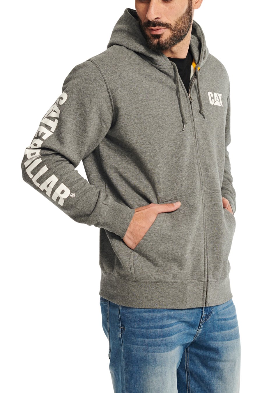 CAT MEN'S MIDWEIGHT BANNER FULL ZIP HOODIE - DARK HEATHER GREY