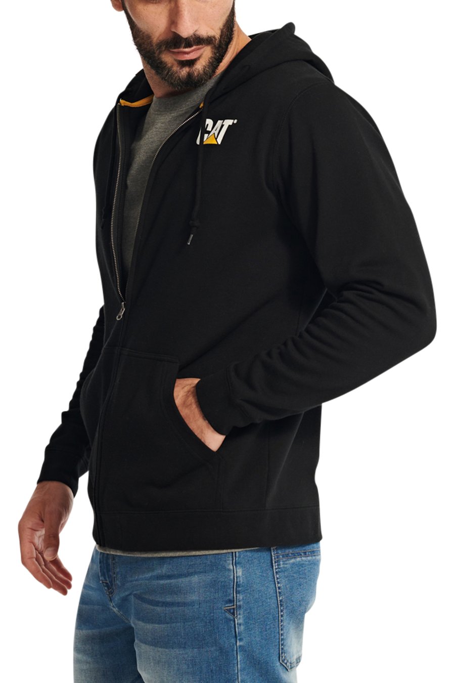 CAT MEN'S MIDWEIGHT BANNER FULL ZIP HOODIE - BLACK/NOIR