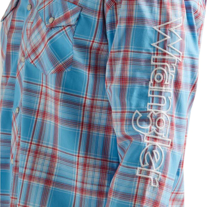 WRANGLER MEN'S LOGO PLAID PRINT LONG SLEEVE WESTERN SNAP SHIRT