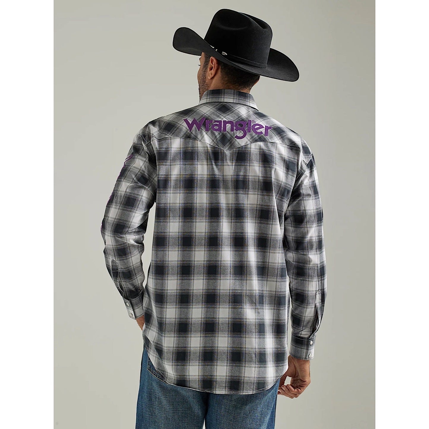 WRANGLER MEN'S LOGO PLAID PRINT LONG SLEEVE WESTERN SNAP SHIRT