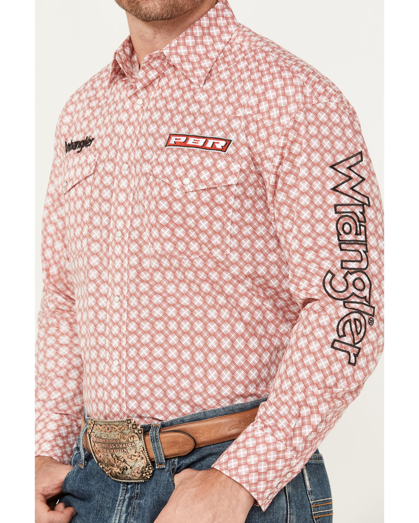 Wrangler Men's PBR Long Sleeve Shirt - Red/White