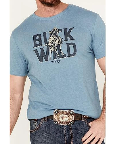 WRANGLER MEN'S BUCK WILD S/S T-SHIRT - HEATHER BLUE