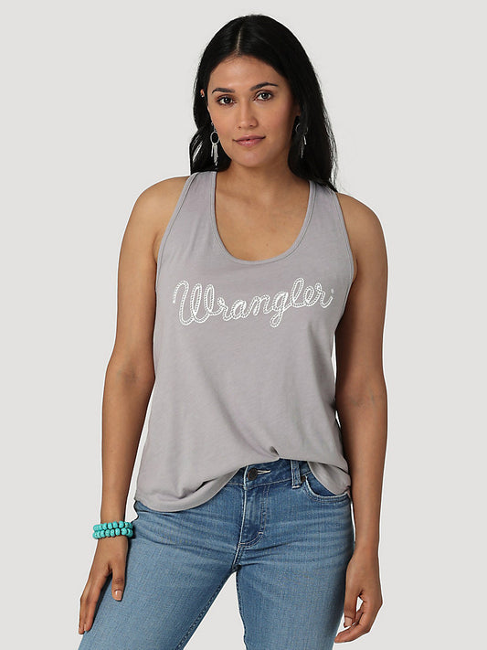 WOMEN'S WRANGLER RETRO ROPE LOGO RACERBACK TANK IN SILVER LINING HEATHER