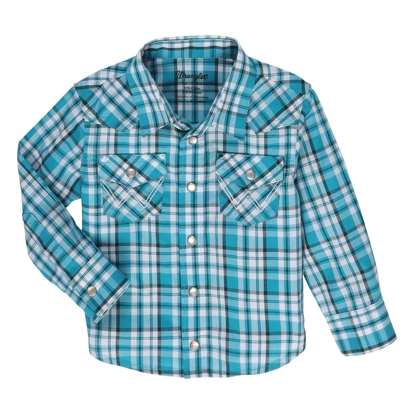 Wrangler USA Infant/Toddler Snap Turquoise Plaid Long Sleeve Shirt