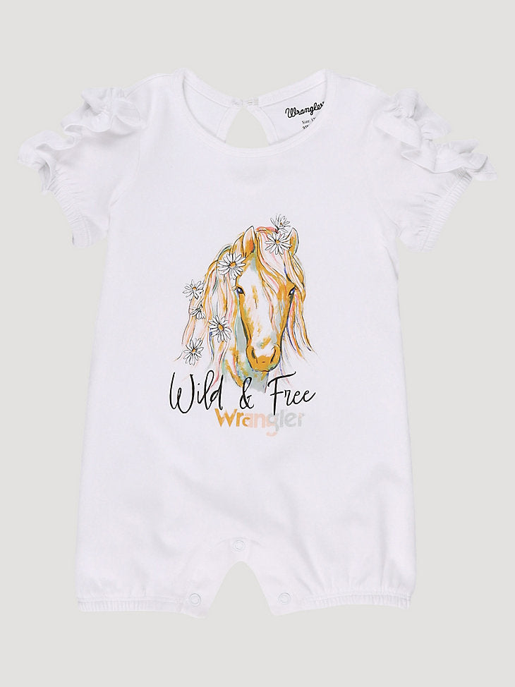 WRANGLER BABY GIRL'S WILD AND FREE HORSE ROMPER IN WHITE