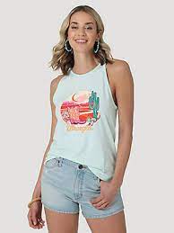 WOMEN'S WRANGLER COWGIRL BOOTS SUNSET GODDESS TANK IN BLUE OPAL