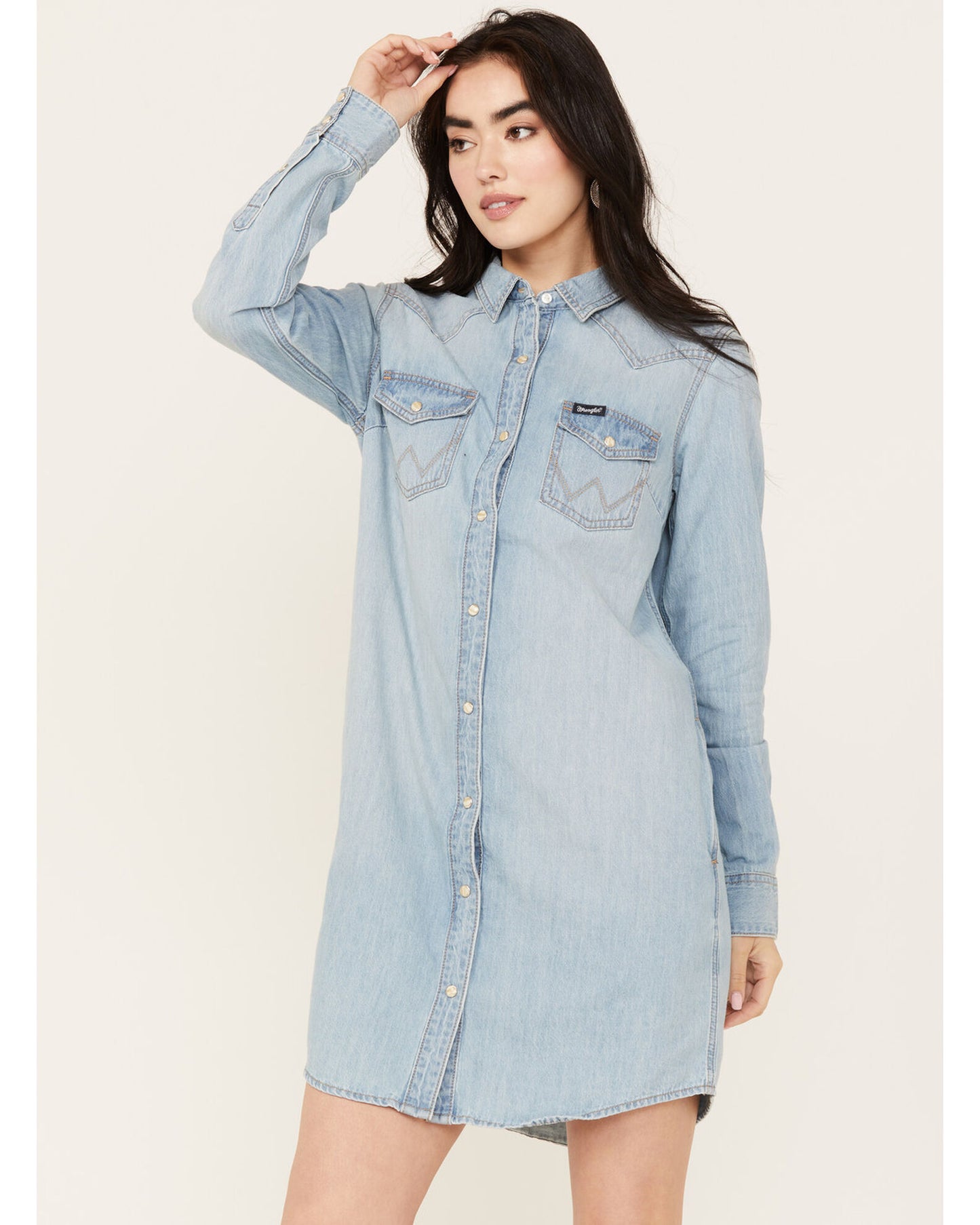 WRANGLER RETRO WOMEN'S LIGHT WASH DENIM SHIRT DRESS