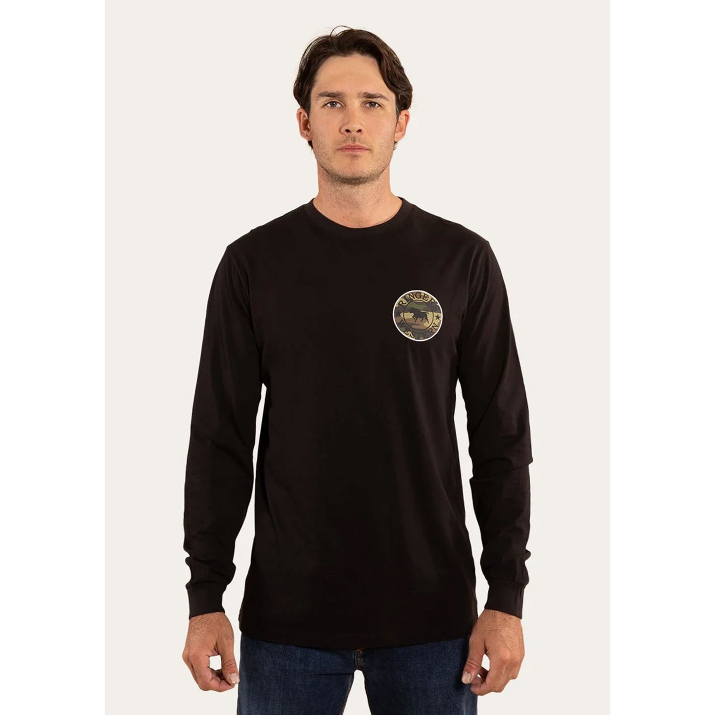 Ringers Western Men's Long Sleeve T-Shirt - Black & Camo