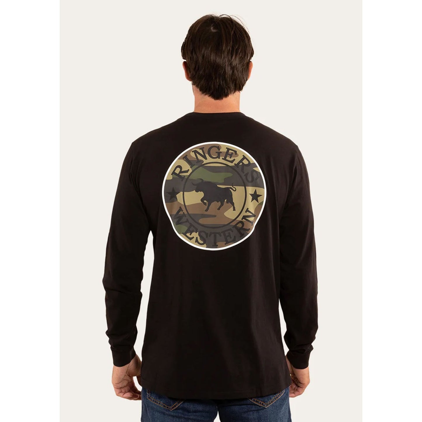 Ringers Western Men's Long Sleeve T-Shirt - Black & Camo