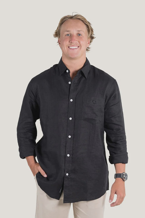 Ringers Western Men's Glenmorgan Relaxed Linen Dress Shirt - Black