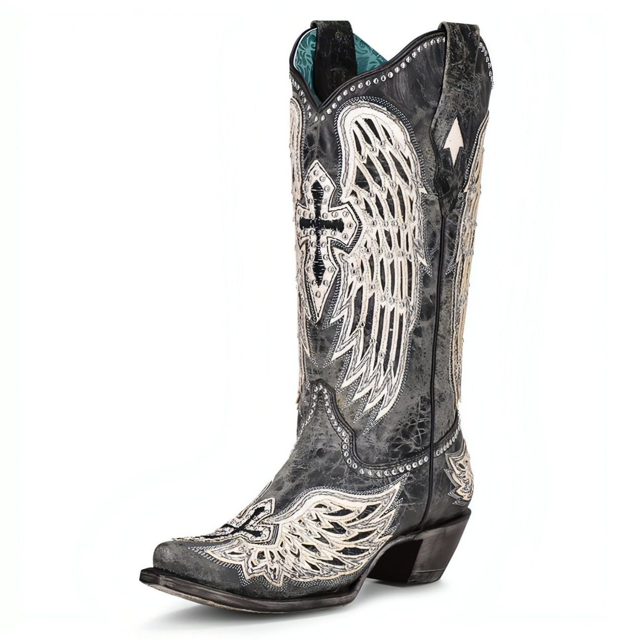 Corral Boot Ladies Black Cross & Wings Studs