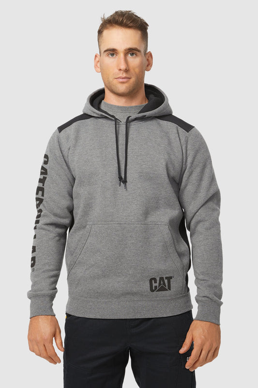 CAT LOGO PANEL HOODIE (Dark Heather Grey)