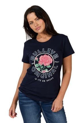 BULLZYE WOMEN'S ROSE SS TEE - NAVY