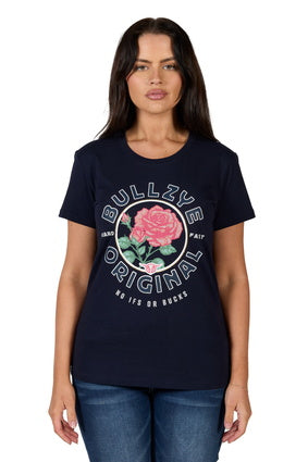 BULLZYE WOMEN'S ROSE SS TEE - NAVY